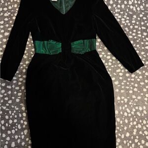 Talbots Black Dress with Green Bow Accent